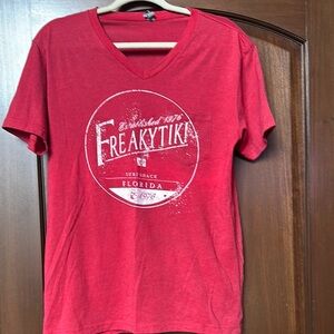 Red  V-Neck Shirt. Freaky tiki Florida